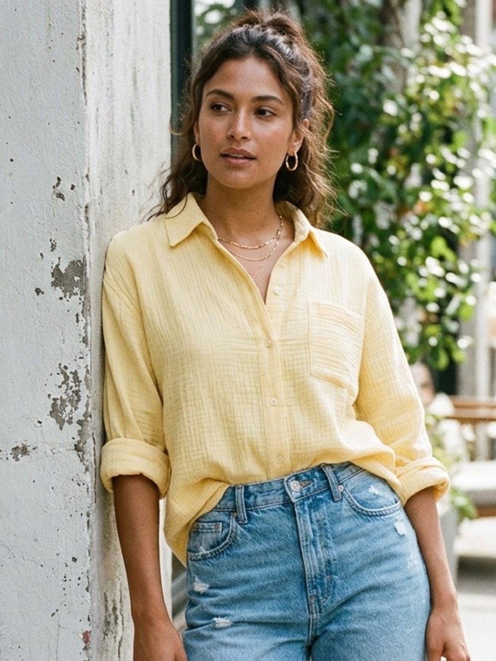 Archived H&M Divided Butter Yellow Boyfriend Style Cotton Button-Down - EUC S